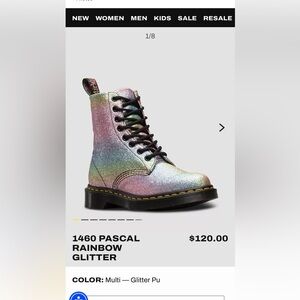 Dr. Martens 1460 Pascal Rainbow Glitter Boots airwair w bouncing soles Size 4